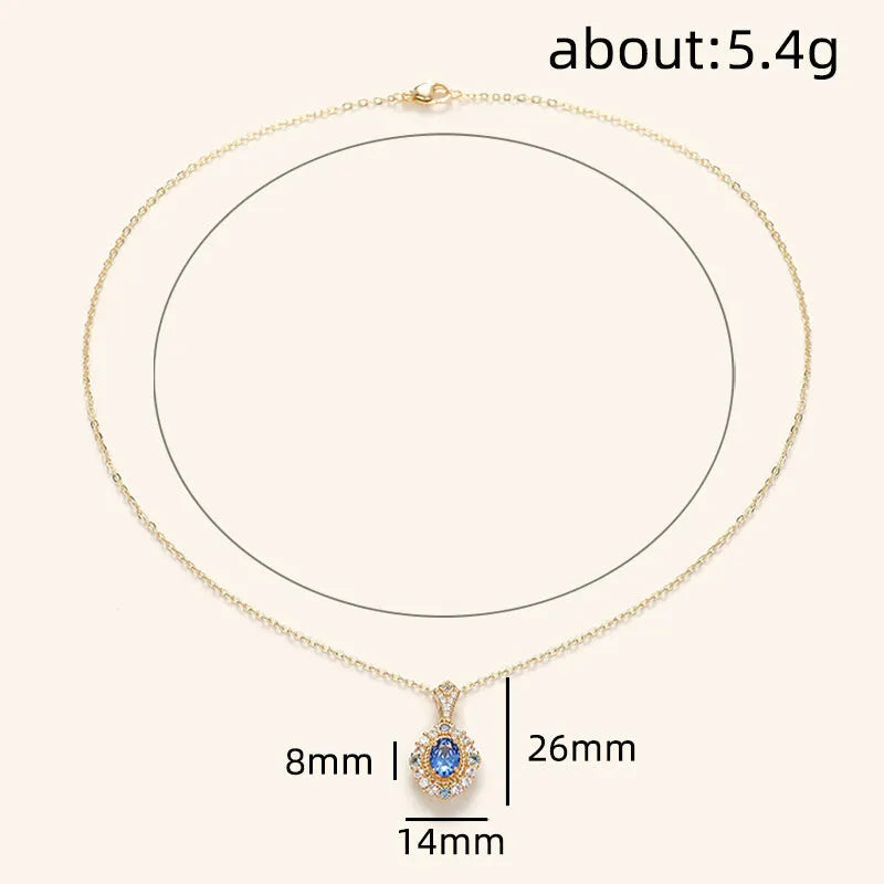 Golden royal style necklace with zircon pendant on adjustable copper chain for women