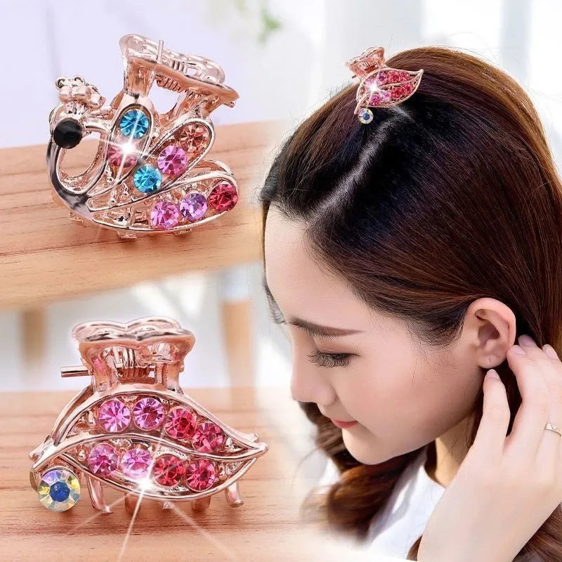 Set of 5 alloy butterfly clasp hairpins in colours Apple Butterfly Cherry Heart Leaf Peacock