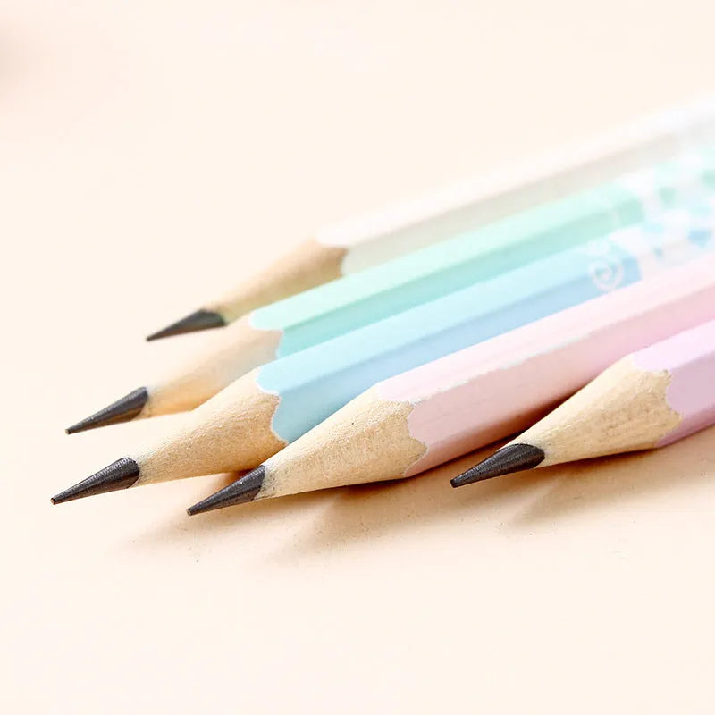 Basswood hexagonal thermal transfer pencil showing six-angle shape and wood grain texture
