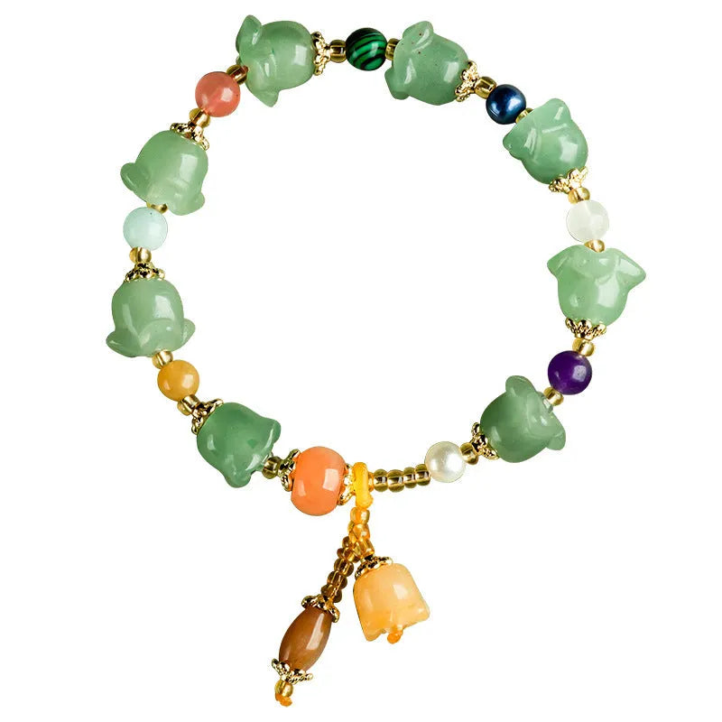 Natural Xinjiang jade bracelet with hand-carved orchid beads for women's wrists 14-18cm