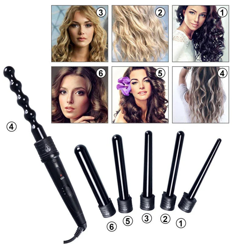 Versatile 6-in-1 Hair Curler with Interchangeable Ceramic Barrels for Creating Salon-Quality Curls at Home