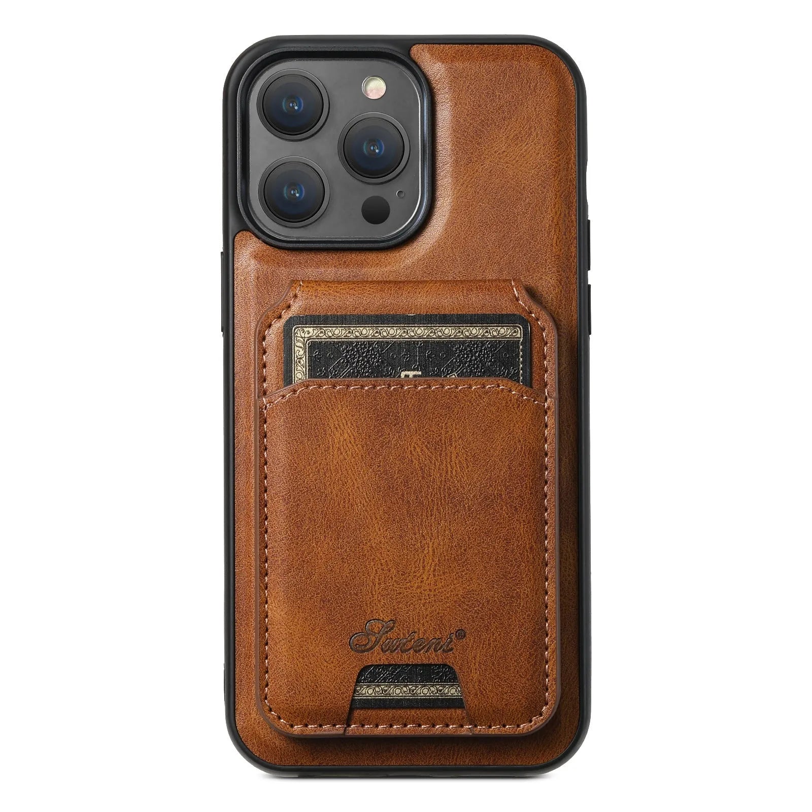 MagSafe silicone iPhone case with rear magnetic card holder in oil wax finish colours.
