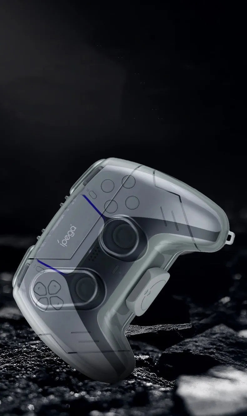 Transparent grey hard plastic game controller protection and storage case.