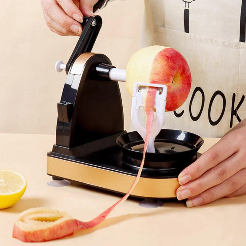 Hand Crank Peeler in black and gold, efficient for peeling fruits and vegetables