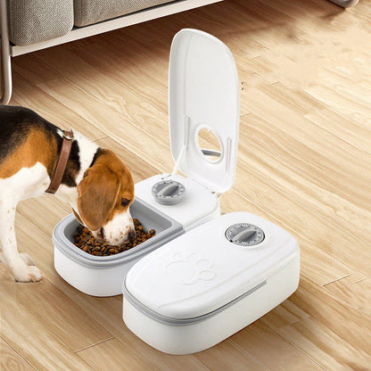 Automatic pet feeder with gravity-powered food and water dispensers for cats and dogs