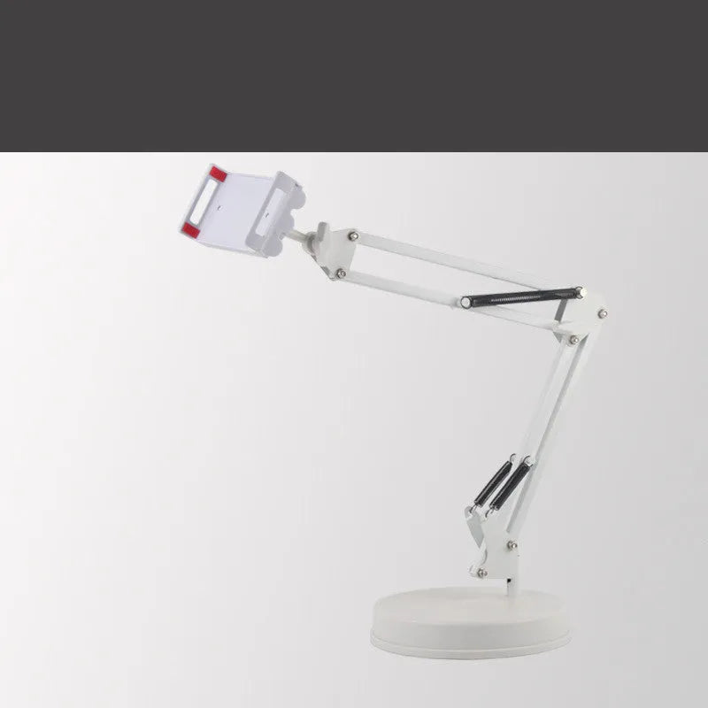 Black adjustable phone stand with 23cm long arm and weighted base for desktop use
