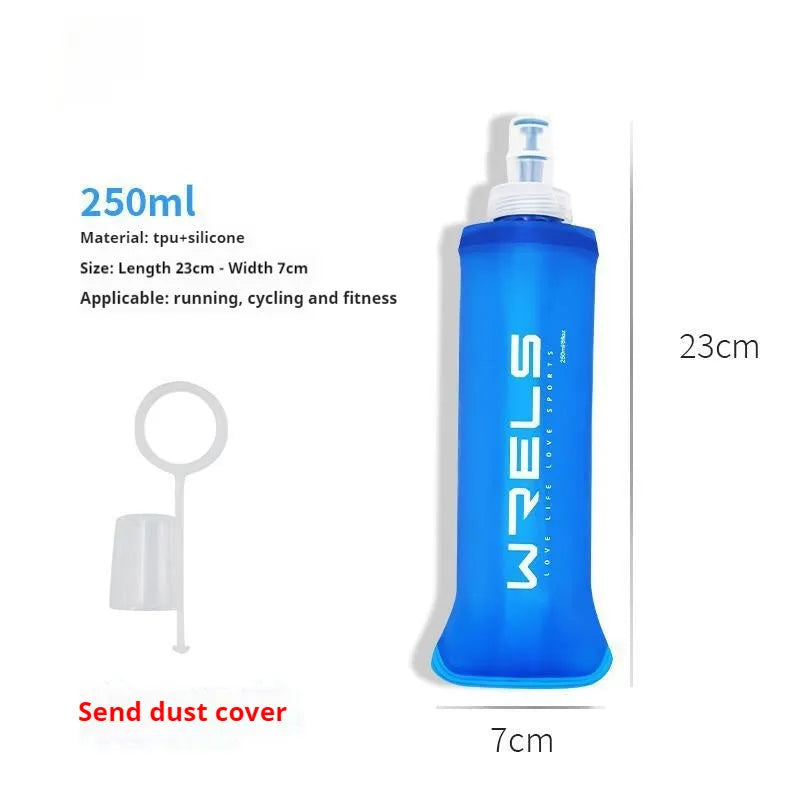 Sports soft water bottle in sky blue 500ml with bite valve and TPU foldable body