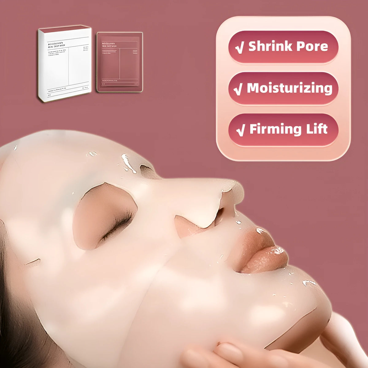 Collagen sheet face mask 34g in box 4 pieces for firming hydration brightening pore refining