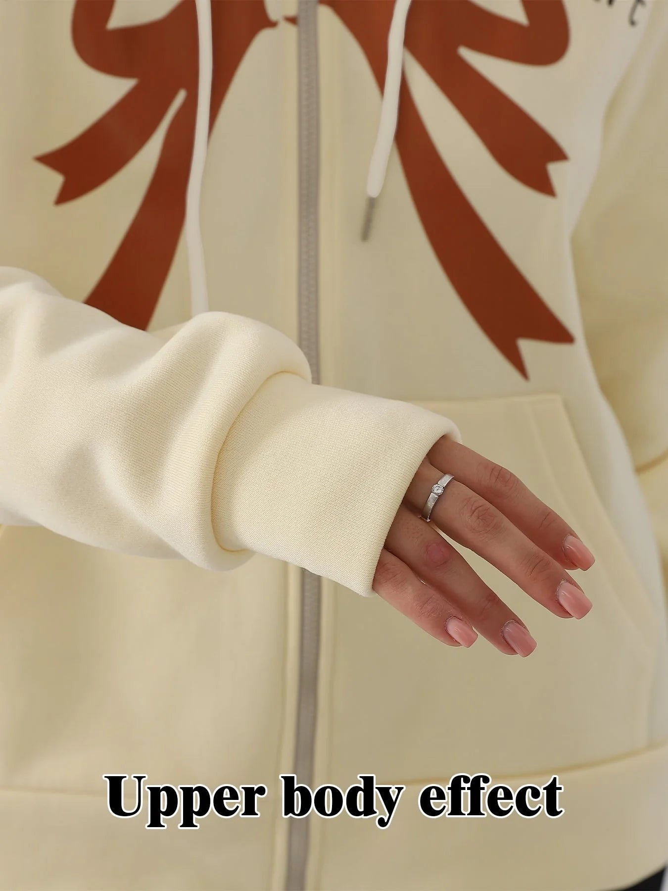 Women's long sleeved sweatshirt in apricot and brown, sizes S to XXL