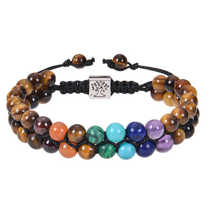 Double layer 7 chakra stone bead bracelet with natural gemstones for yoga and meditation