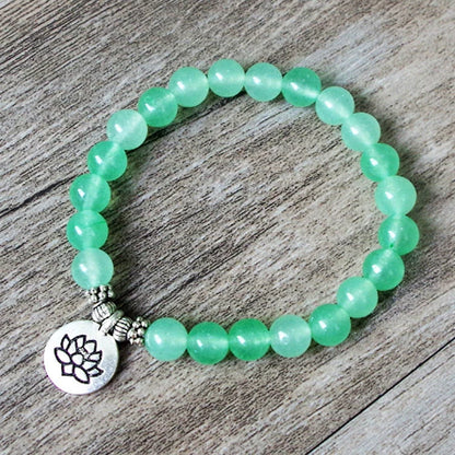 Handmade matte amazonite stone strand bracelet with OM and lotus charms