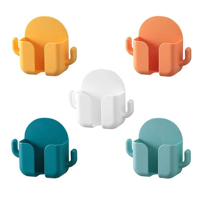 Wall-mounted storage box with mobile phone charging stand and remote control holder in various colours