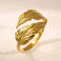 Adjustable titanium steel feather ring in silver or gold colour with electroplated finish