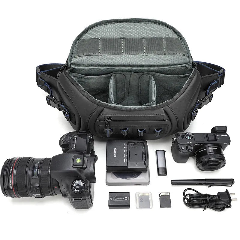 Oxford cloth waterproof camera shoulder bag in black grey or green for DSLR equipment