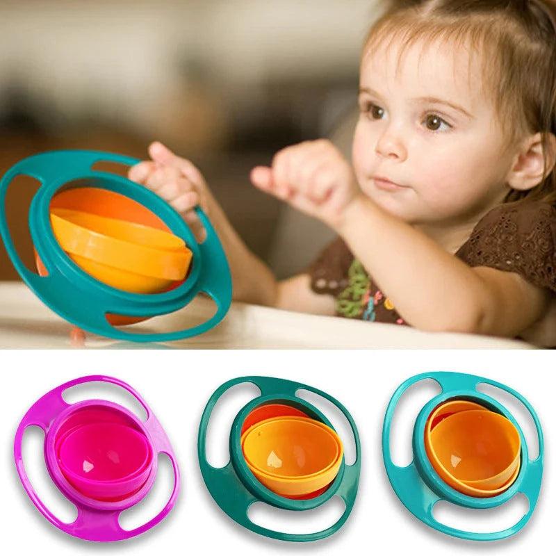 360 Rotate Universal Spill-proof Bowl for Babies in red, green, and blue