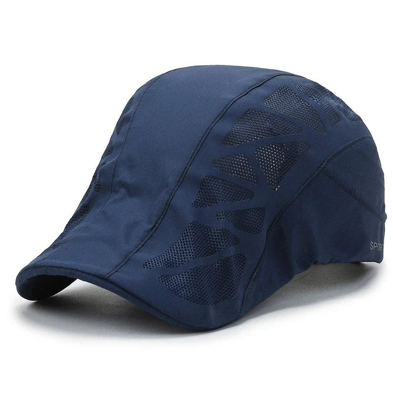 Breathable mesh summer beret cap in gray, designed for comfort and sun protection during outdoor activities