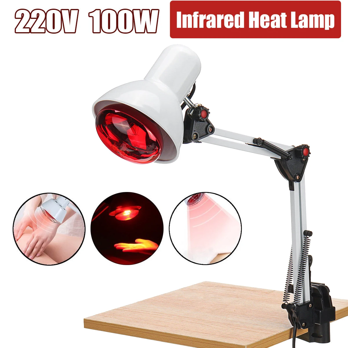 A therapeutic infrared lamp with a light bulb, designed to provide natural health benefits through infrared light technology.