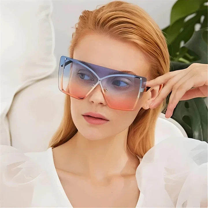 Fashionable Oversized Flat Top Sunglasses with a sleek, rimless design and gradient lenses for style and UV protection