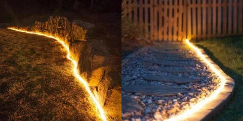 40ft solar-powered garden pathway lights illuminating a lush Kiwi backyard with flexible, weather-resistant design