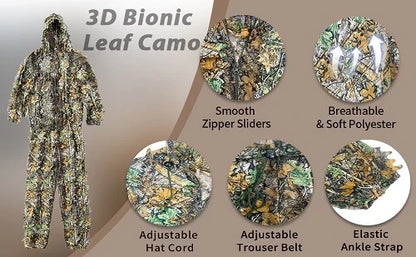 Ghillie Camouflage Camo Suit with 3D leafy design for superior concealment and all-weather performance