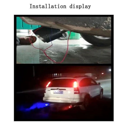 Automobile Flame Tail Pipe with adjustable inlet, outlet, and LED flame effect in blue or red color