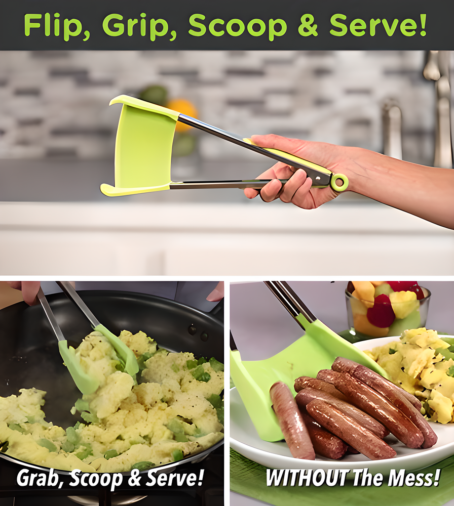 Clever 2-in-1 Kitchen Spatula and Tongs - Versatile cooking tool with spatula and tongs functionality, made with durable stainless steel and silicone for Kiwi home chefs