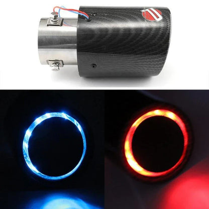 Automobile Flame Tail Pipe with adjustable inlet, outlet, and LED flame effect in blue or red color