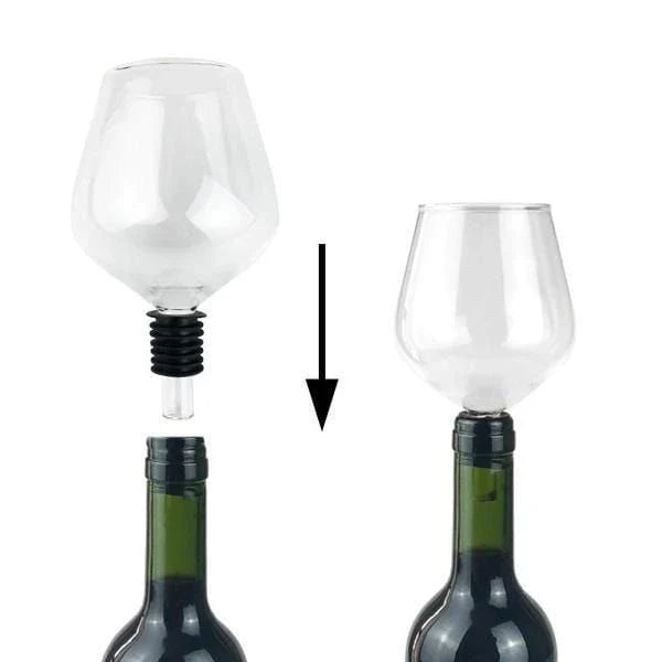 Premium borosilicate glass wine glass topper that transforms any wine bottle into a personal wine glass