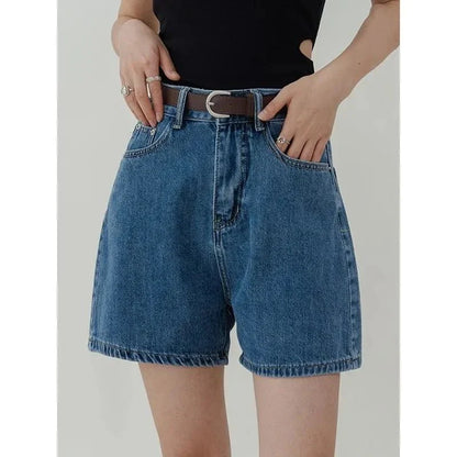 Stylish high-waisted denim shorts in a classic blue hue, perfect for Kiwi summer adventures