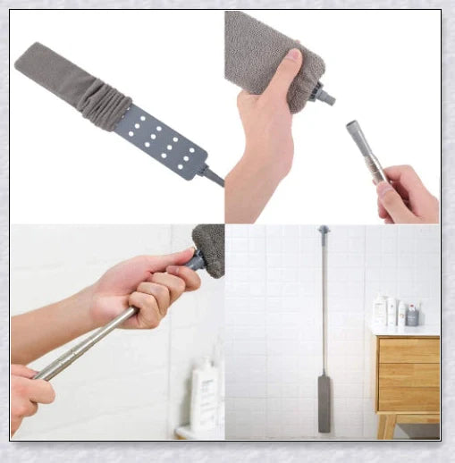 Versatile microfibre duster with extendable aluminium handle for easy cleaning of hard-to-reach areas