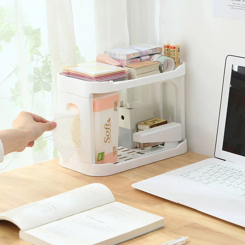 Stylish Double-Layer Desktop Storage Rack in White Color for Organizing Bathroom, Kitchen, and Office Supplies