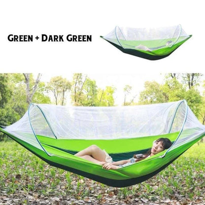 A 2-person portable hammock made with premium Kiwi materials, designed to keep mosquitoes away during outdoor adventures.