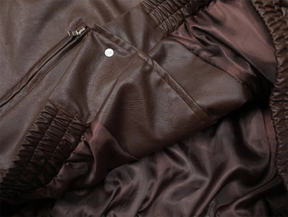 Stylish and durable men's leather coat with premium zipper closure, available in black and brown colors.