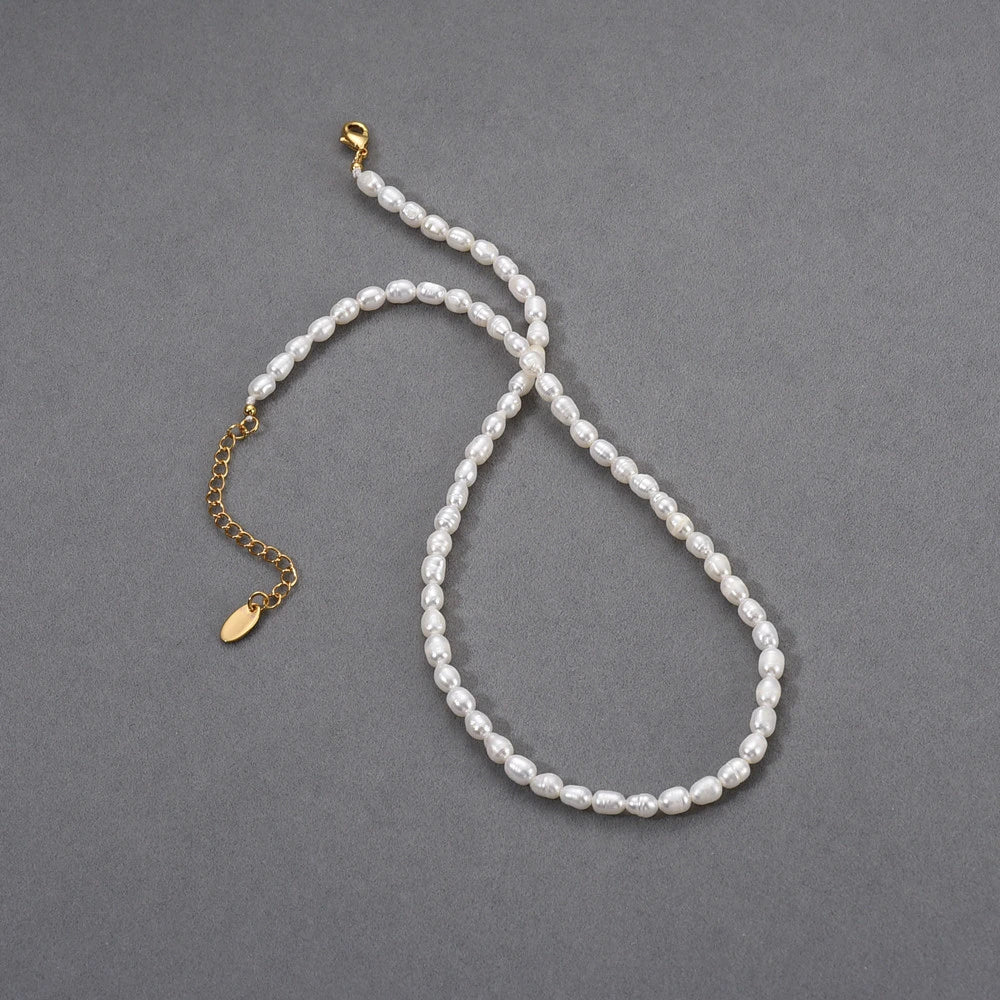 Trendha Natural Freshwater Pearl Necklace with Adjustable 18K Gold-Plated Chain