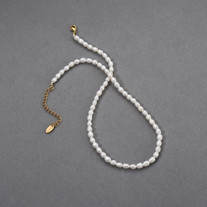 Trendha Natural Freshwater Pearl Necklace with Adjustable 18K Gold-Plated Chain