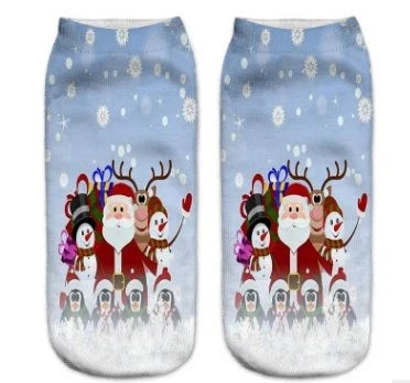 3D printed Christmas socks in a low-cut ankle style, made with premium polyester fiber for comfort and durability.