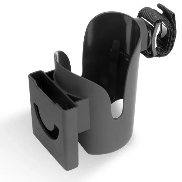 Black Baby Stroller Cup Holder with Phone Stand - Kiwi-Made Accessory for Hands-Free Convenience