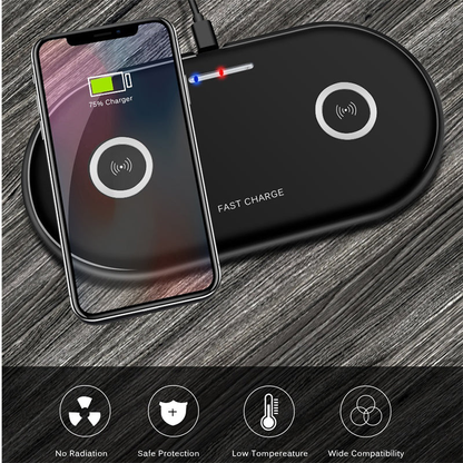 Dual-coil Qi wireless charging pad with silicone base and multiple color options