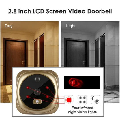 2.8-inch gold video doorbell with infrared night vision and wide angle lens for comprehensive home security