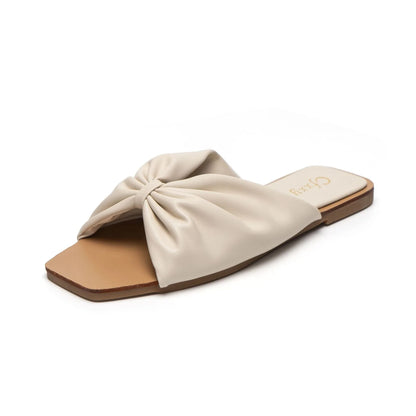 Bowknot Sandals and Slippers in various colors with a square toe and flat bottom design