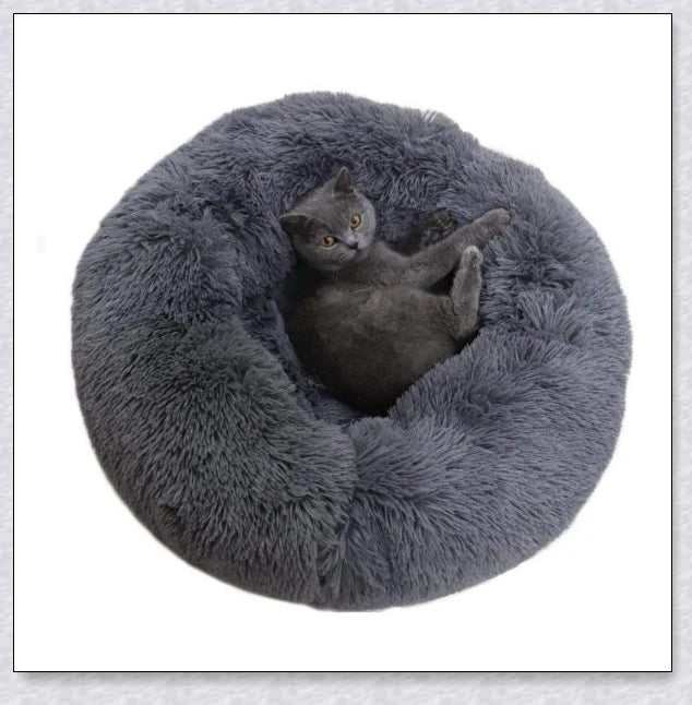 Cosy and Cloudlike Cat Bed in White and Dark Grey colours, featuring a raised rim design for your cat's comfort and security