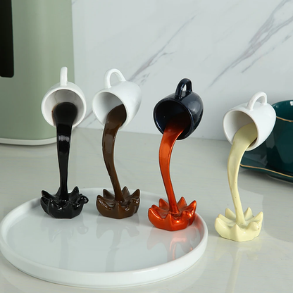 Stylish floating coffee cup sculpture made of premium resin, available in various color options for Kiwi homes