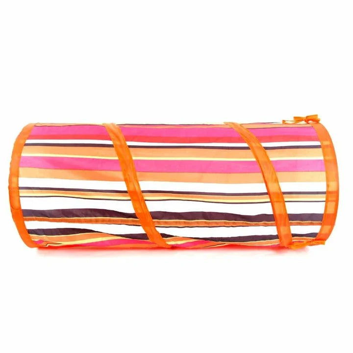 Collapsible cat tunnel made of durable, lightweight cloth for hours of feline fun and exercise