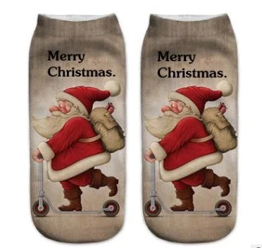 3D printed Christmas socks in a low-cut ankle style, made with premium polyester fiber for comfort and durability.