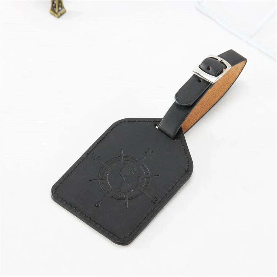 Compass Leather Luggage Tag with Geometric Design, Ideal for Kiwi Travellers