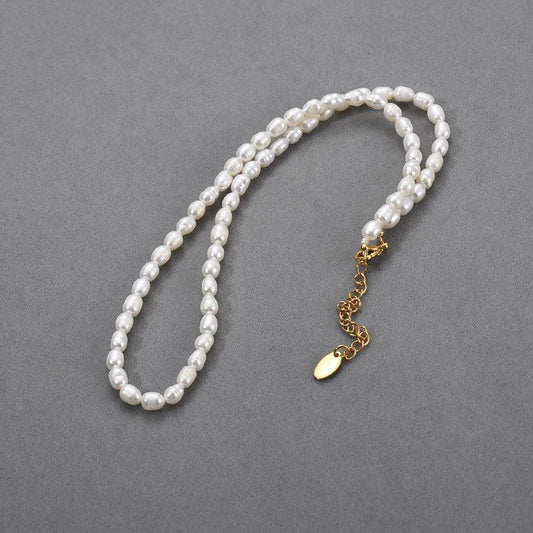 Trendha Natural Freshwater Pearl Necklace with Adjustable 18K Gold-Plated Chain