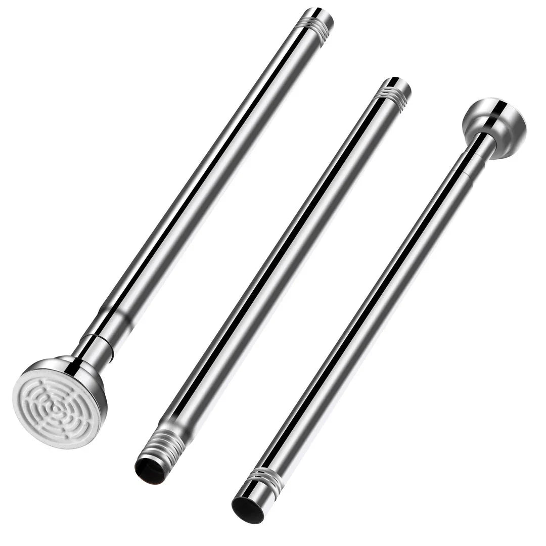 Adjustable stainless steel tension shower curtain rod with multiple size options to fit a variety of spaces in a Kiwi home