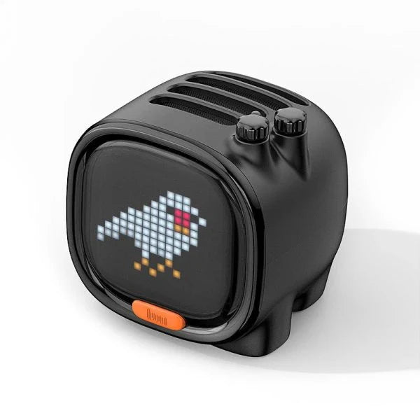 Stylish Bluetooth Pixel Alarm Clock with vibrant display, wireless audio, and compact, portable design