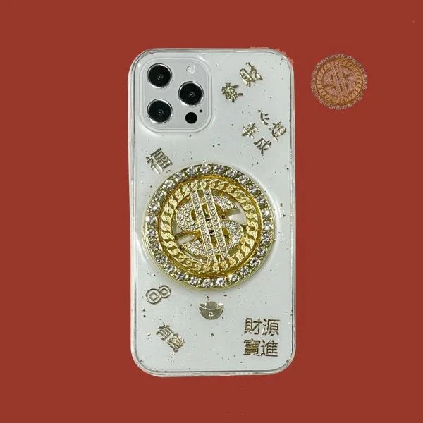 Transparent phone case with 3D diamond and dollar turnplate design