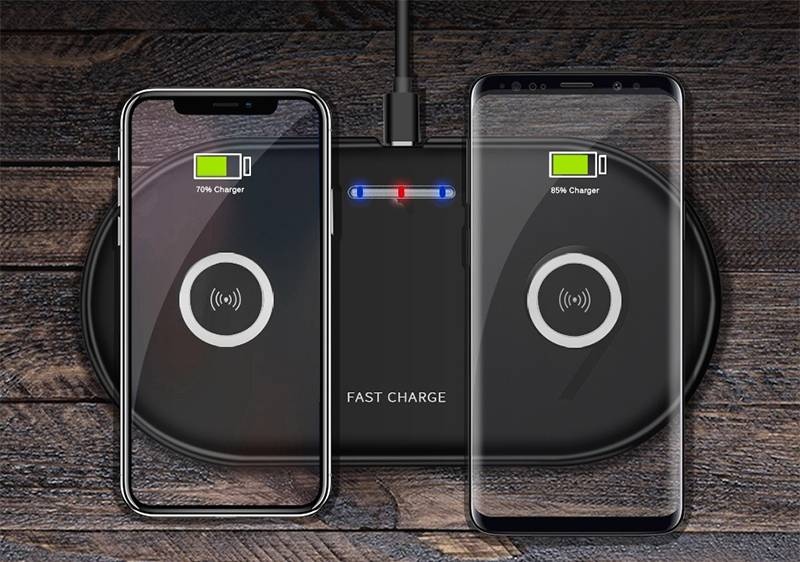 Dual-coil Qi wireless charging pad with silicone base and multiple color options